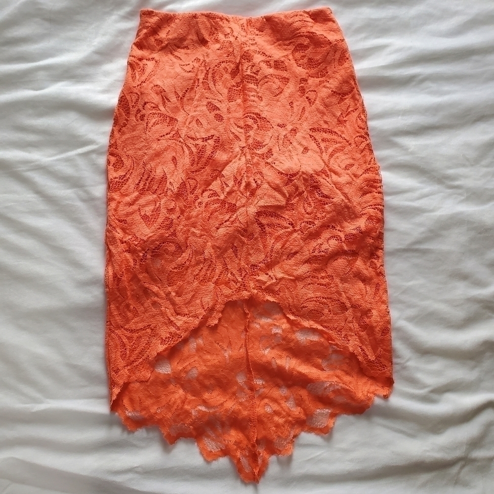 H&M High Low Lace Pencil Skirt - Coral Orange